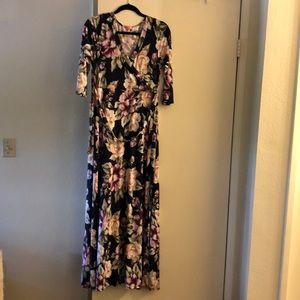 Navy floral faux wrap dress